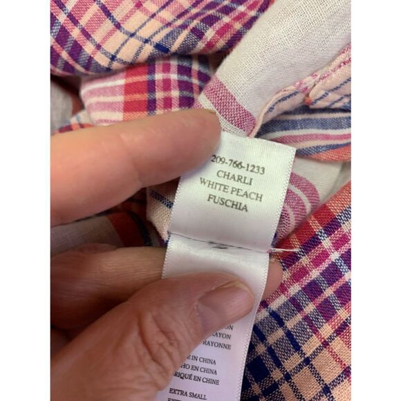 Rails Charli White Peach Fuschia Plaid Shirt Size XS - Picture 9 of 13